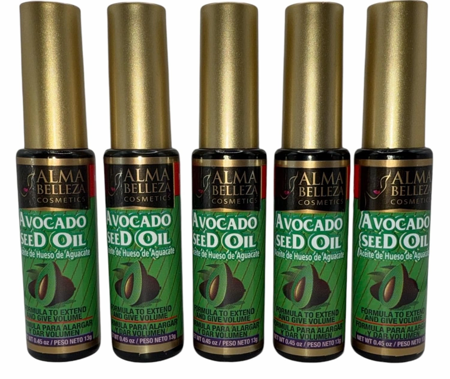 Mascara with Avocado Seed Oil (Aceite de Hueso de Aguacate) 13g - Formula to Extend and Add Volume - Premium Quality by Alma Belleza Cosmetics (5 Pack)