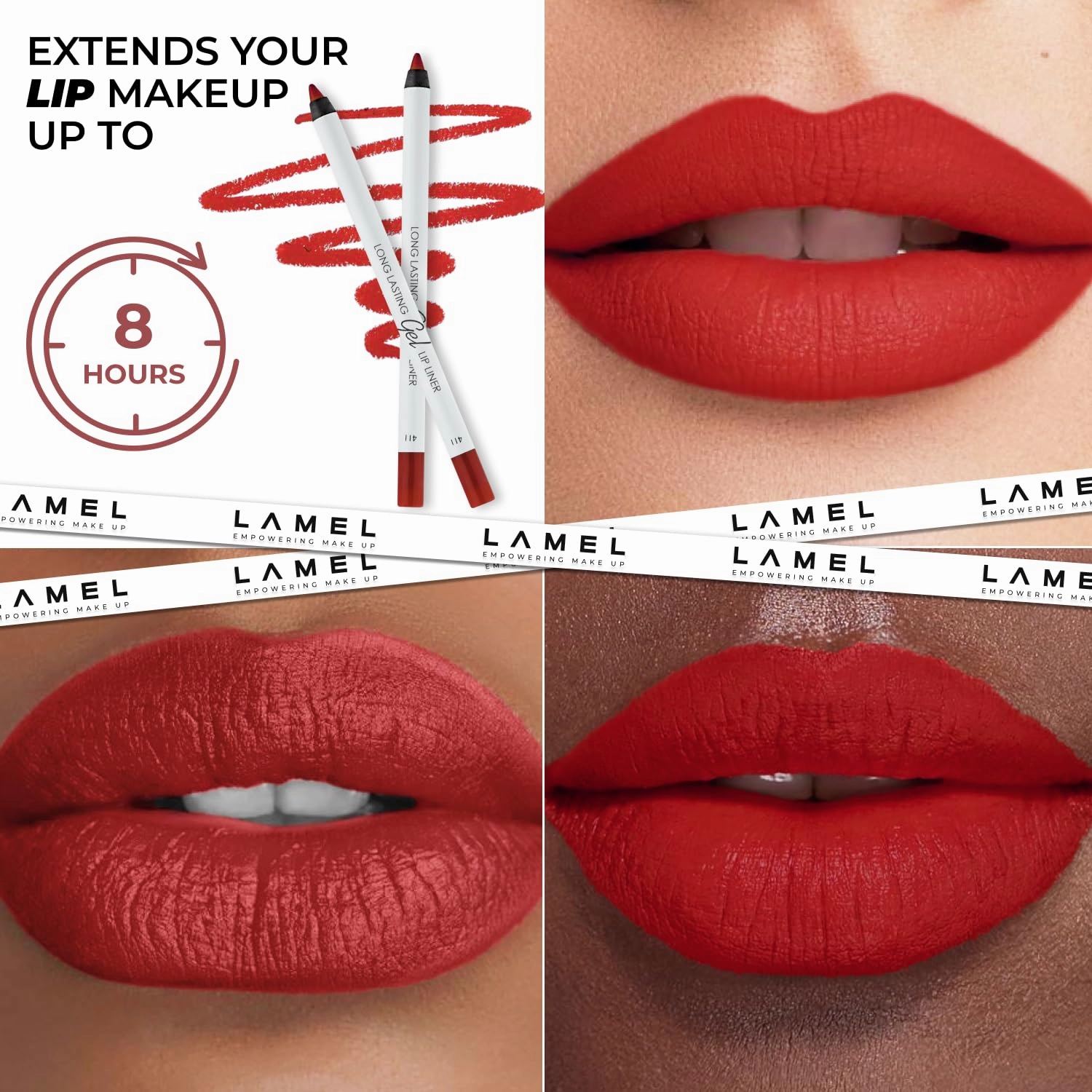Matte Gel Lip Liner Pencil 5 Pcs Set - Creamy, Sharpenable, Longwear, Waterproof Lip Combo - Nude Pink 407, Nude 409, Red 411, Mauve 410 and 412