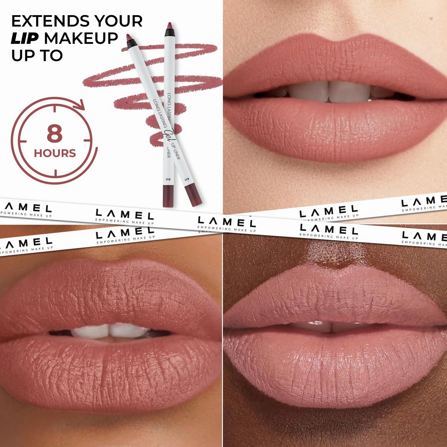 Matte Gel Lip Liner Pencil 5 Pcs Set - Creamy, Sharpenable, Longwear, Waterproof Lip Combo - Nude Pink 407, Nude 409, Red 411, Mauve 410 and 412