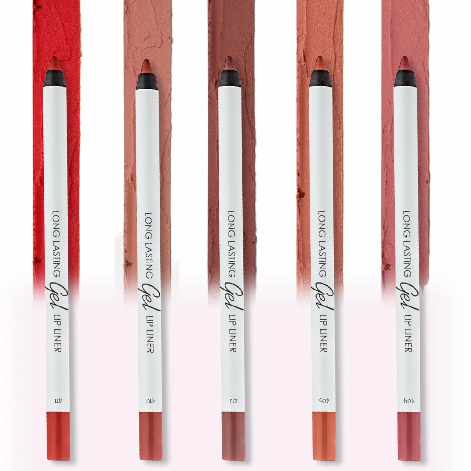 Matte Gel Lip Liner Pencil 5 Pcs Set - Creamy, Sharpenable, Longwear, Waterproof Lip Combo - Nude Pink 407, Nude 409, Red 411, Mauve 410 and 412