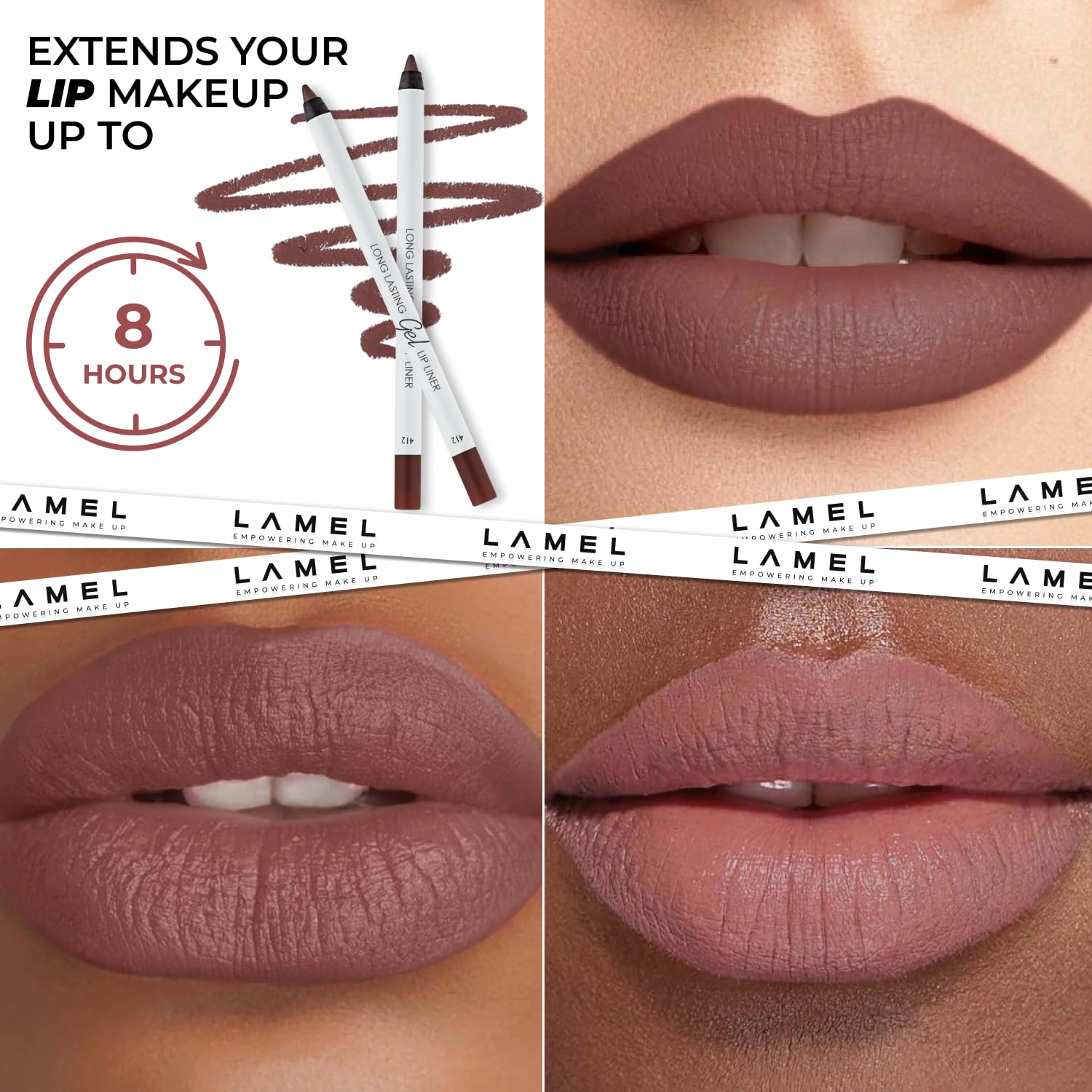 Matte Gel Lip Liner Pencil 5 Pcs Set - Creamy, Sharpenable, Longwear, Waterproof Lip Combo - Nude Pink 407, Nude 409, Red 411, Mauve 410 and 412