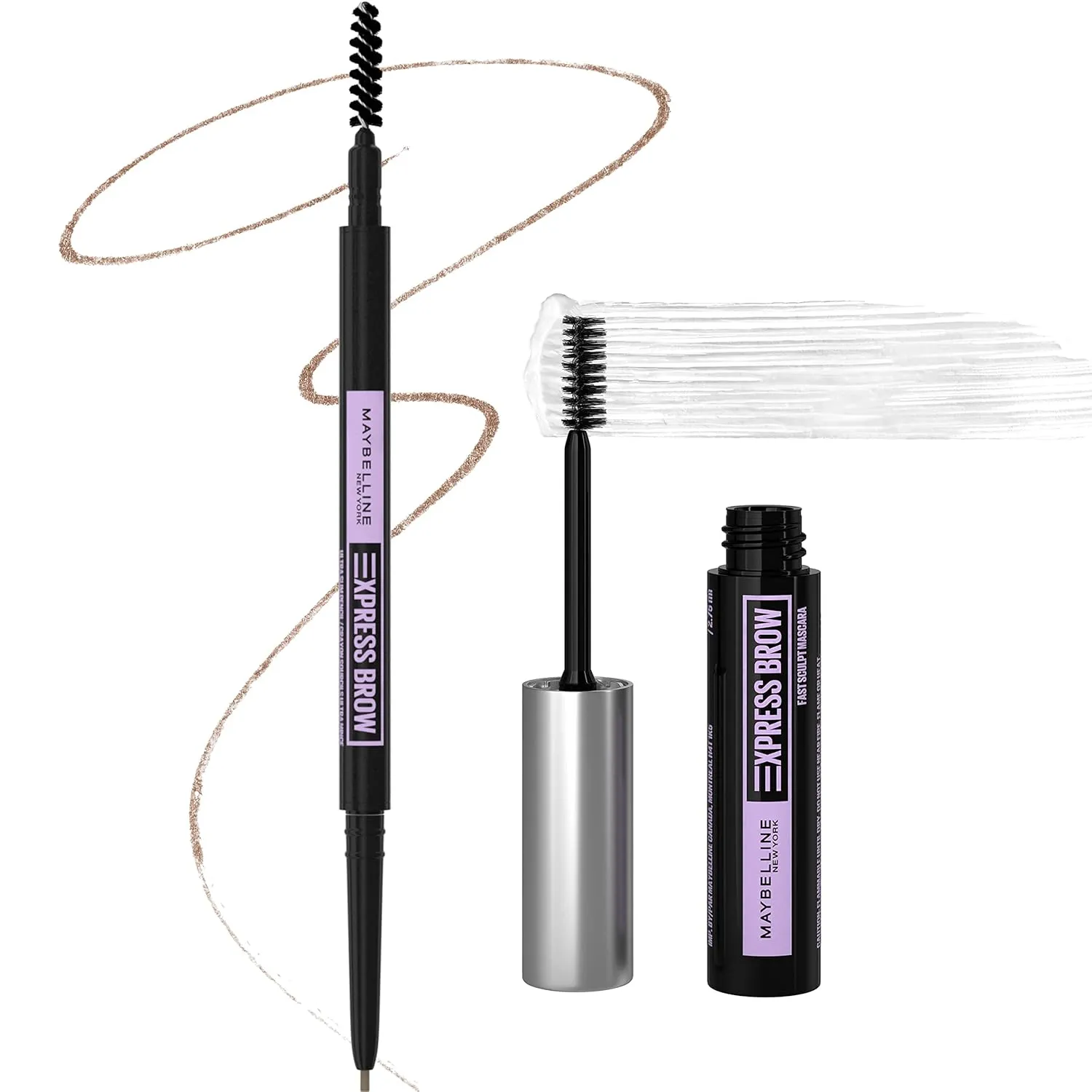 Maybelline Brow Ultra Slim Defining Brow Pencil   Brow Fast Sculpt Brow Gel Makeup Bundle, Includes 1 Blonde Eyebrow Pencil and 1 Clear Eyebrow Gel