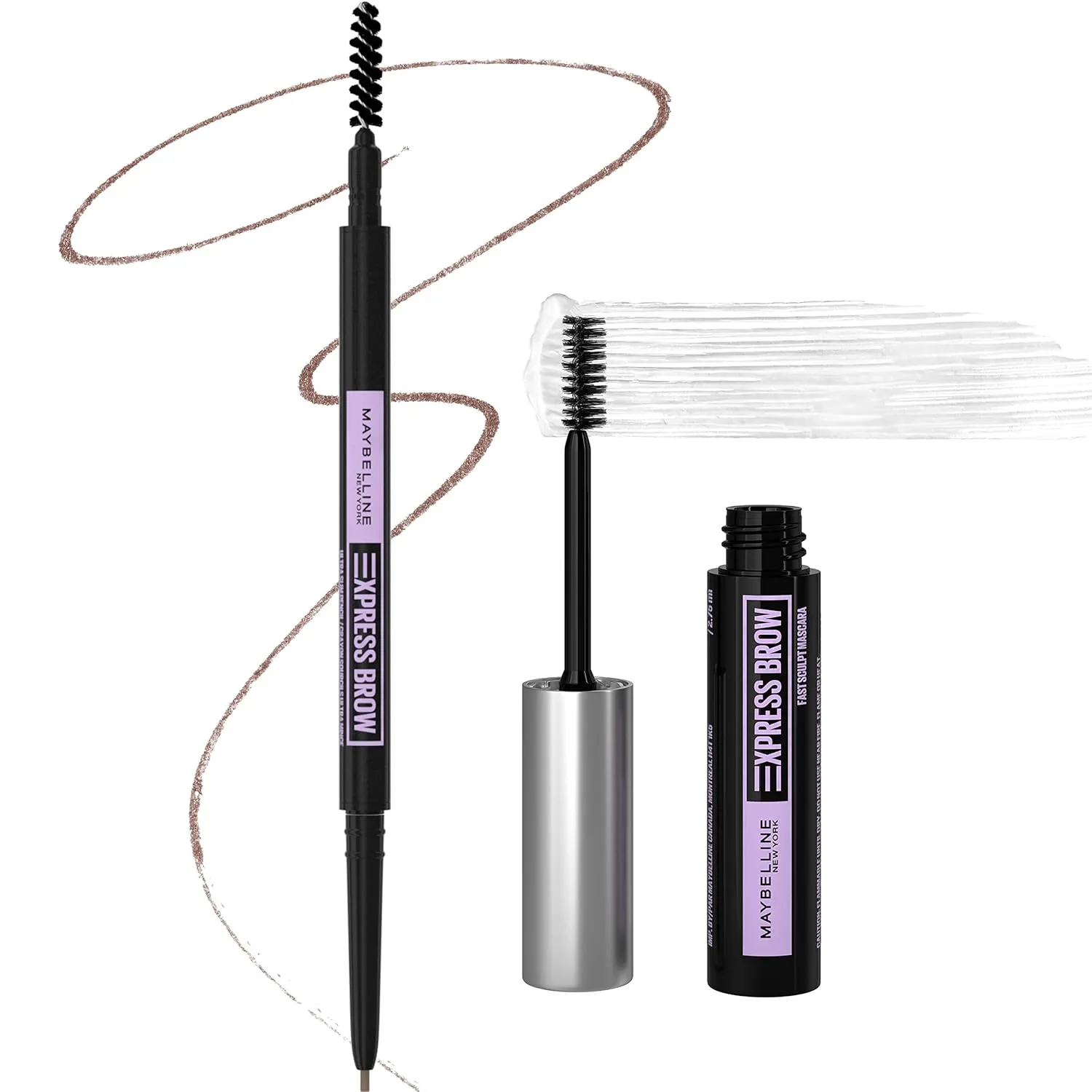 Maybelline Brow Ultra Slim Defining Brow Pencil   Brow Fast Sculpt Brow Gel Makeup Bundle, Includes 1 Soft Brown Eyebrow Pencil and 1 Clear Eyebrow Gel
