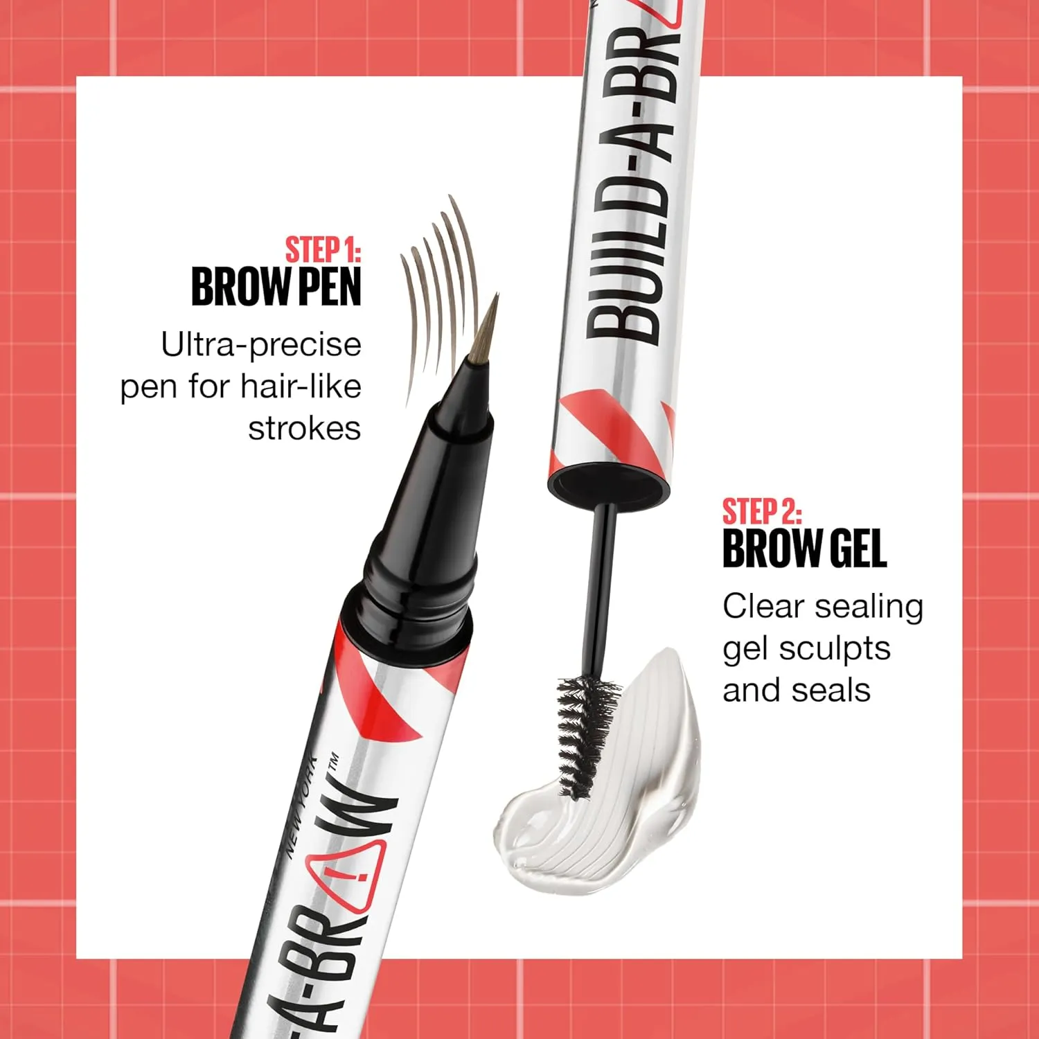 Maybelline Build-A-Brow 2-in-1 Brow Pen and Sealing Eyebrow Gel, Eyebrow Makeup for Real-Looking, Fuller Brows, Deep Brown, 1 Count