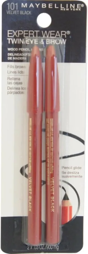 Maybelline Expert Eyes Twin Brow And Eye Pencils, Velvet Black [101], 2 ea ( Pack of 34)