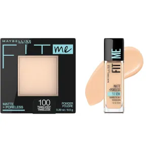 Maybelline Fit Me Matte   Poreless Pressed Powder Makeup & Liquid Foundation, Translucent & Classic Ivory, 1 Count Each