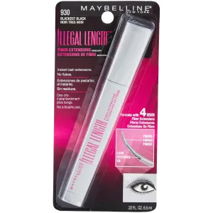Maybelline Illegal Length Fiber Extensions Washable Mascara, Instant Lashes, No Flaking, Blackest Black, 1 Count (Pack of 2)