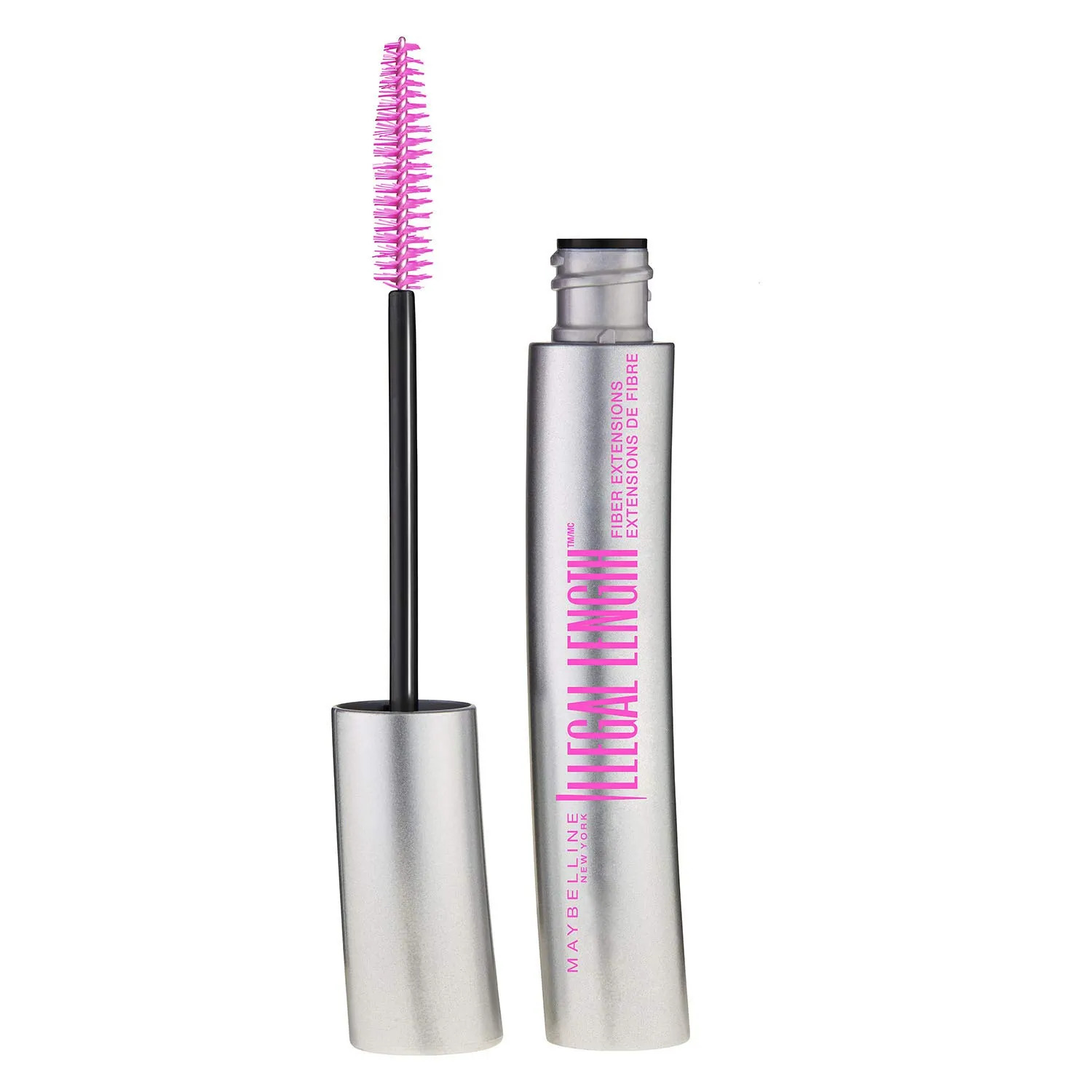 Maybelline Illegal Length Fiber Extensions Washable Mascara, Instant Lashes, No Flaking, Blackest Black, 1 Count (Pack of 2)