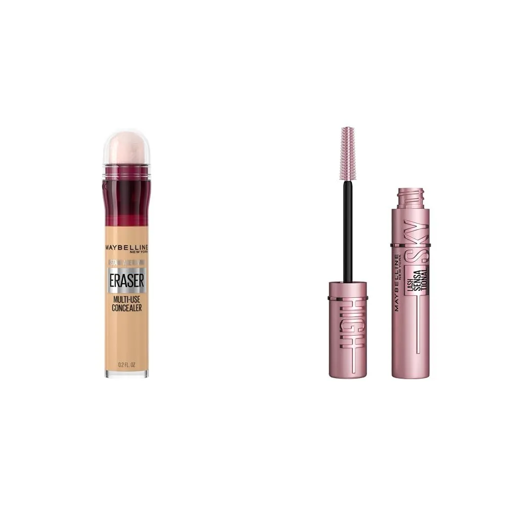 Maybelline Instant Age Rewind Eraser Dark Circles Treatment Multi-Use Concealer & Lash Sensational Sky High Washable Mascara Makeup, Volumizing, Lengthening, Defining, Curling