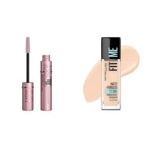 Maybelline Lash Sensational Sky High Mascara and Fit Me Matte   Poreless Foundation Makeup Bundle, 1 Count Each