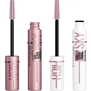 Maybelline Lash Sensational Sky High Washable Mascara   Boosting Lash Primer Makeup Bundle, Includes 1 Mascara in Blackest Black and 1 Eyelash Primer in Soft Black