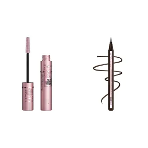 Maybelline Lash Sensational Sky High Washable Mascara Makeup & New York Hyper Easy Liquid Pen No-Skip Waterproof Eyeliner, Satin Finish, Pitch Brown