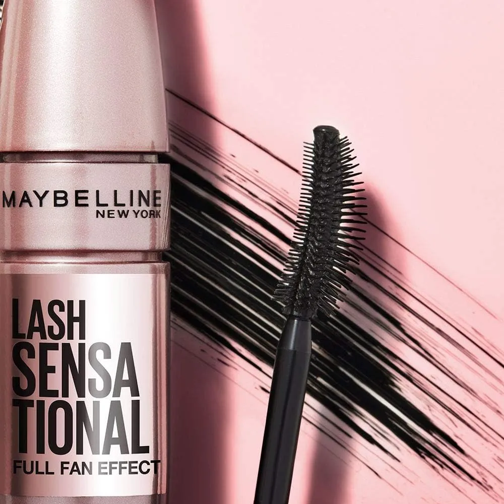 Maybelline Lash Sensational Washable Mascara, Lengthening and Volumizing for a Full Fan Effect, Very Black, 1 Count (Pack of 2)