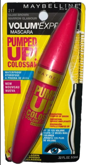 Maybelline New York Volum' Express Pumped Up Colossal Waterproof Mascara, Glam Brown, 0.32 Fluid Ounce