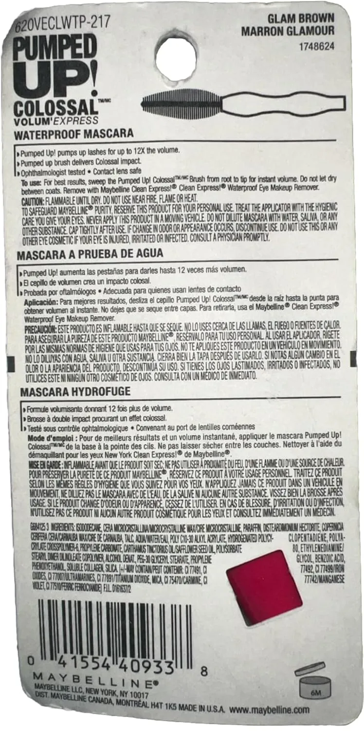 Maybelline New York Volum' Express Pumped Up Colossal Waterproof Mascara, Glam Brown, 0.32 Fluid Ounce