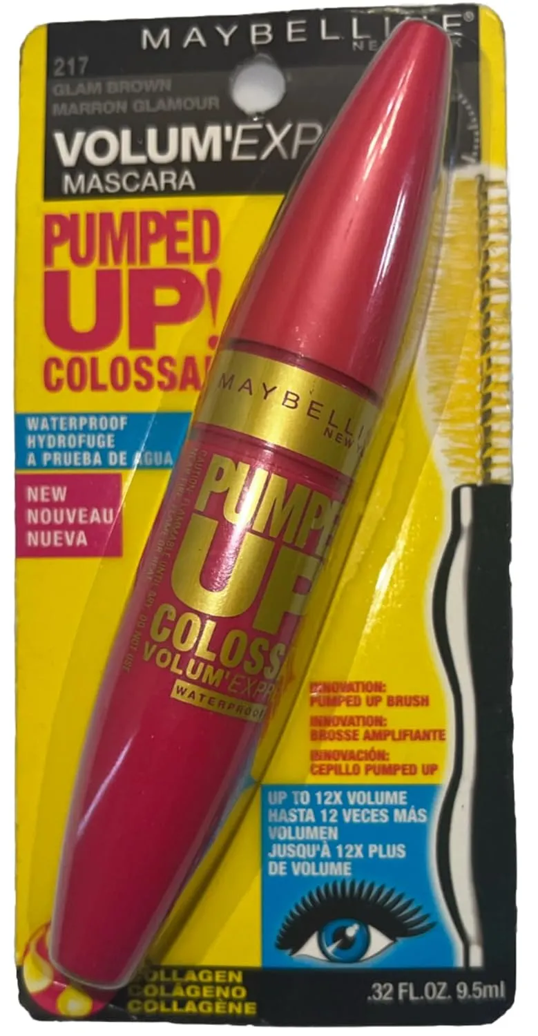 Maybelline New York Volum' Express Pumped Up Colossal Waterproof Mascara, Glam Brown, 0.32 Fluid Ounce