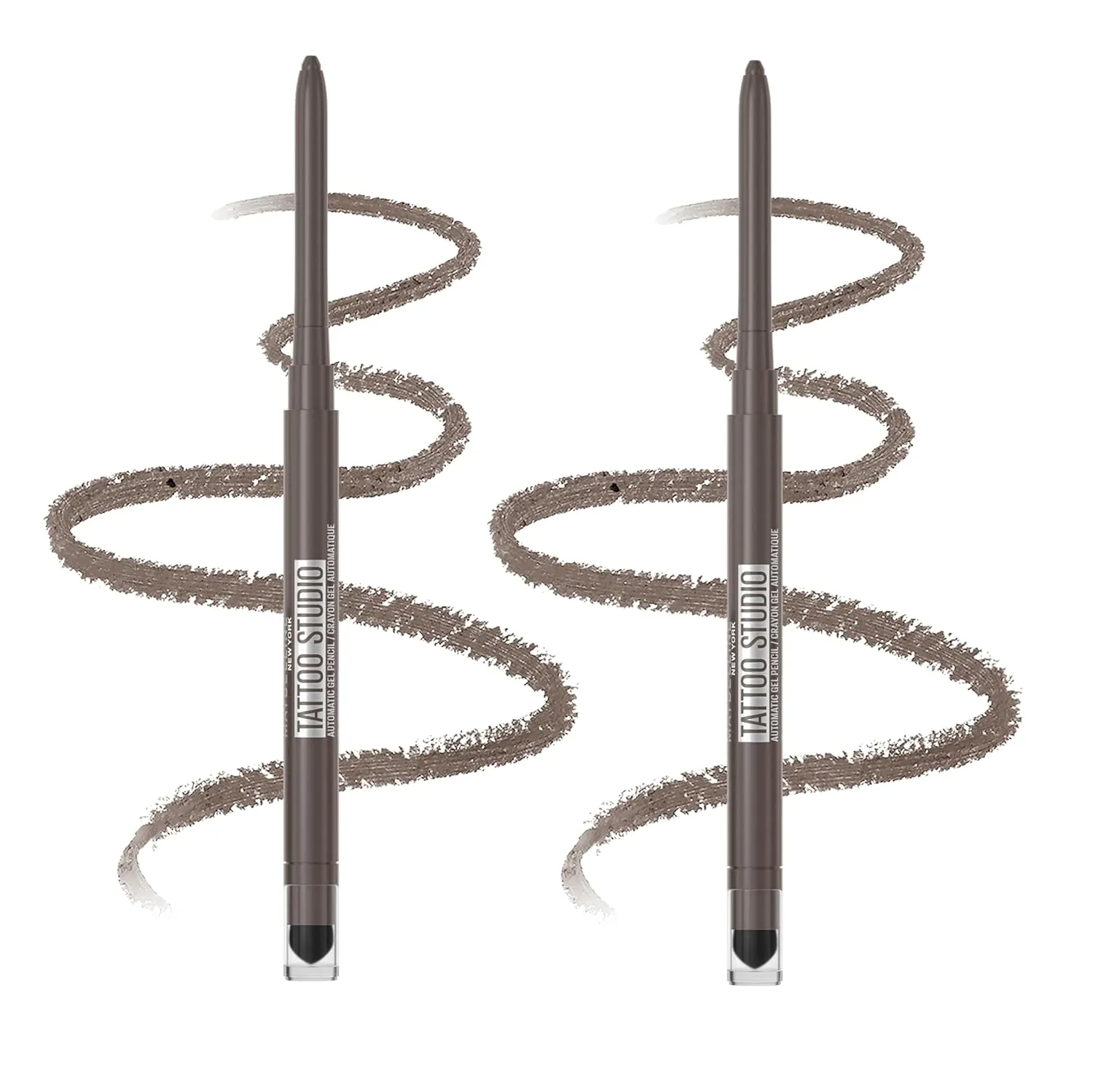 MAYBELLINE Tattoo Studio Automatic Gel Pencil Waterproof Eyeliner, Blendable, Smudge Resistant, Matte Eyeliner For Up To 36HR Wear, Midnight Mocha (Smokey Gray), Pack of 2 (Packaging May Vary)