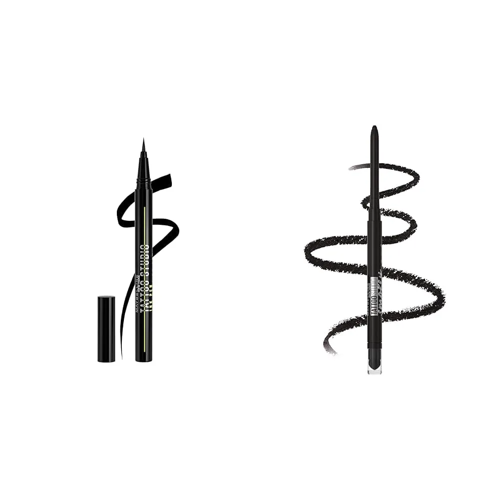 MAYBELLINE Tattoo Studio Ink Pen Eyeliner and Mechanical Gel Eyeliner Pencil Makeup, Jet Black and Smokey Black, 1 Count Each