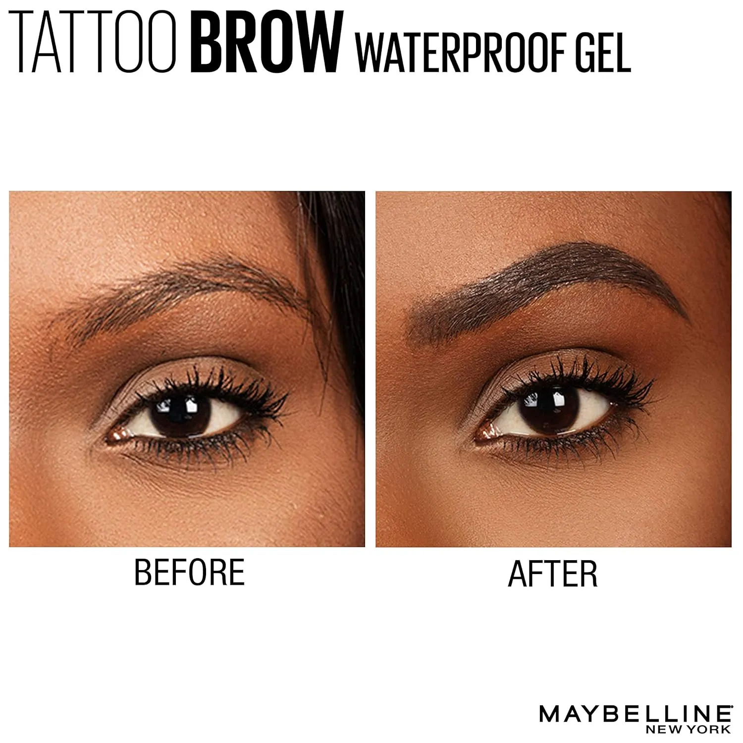 Maybelline TattooStudio Waterproof Eyebrow Gel Makeup, Medium Brown, 1 Count