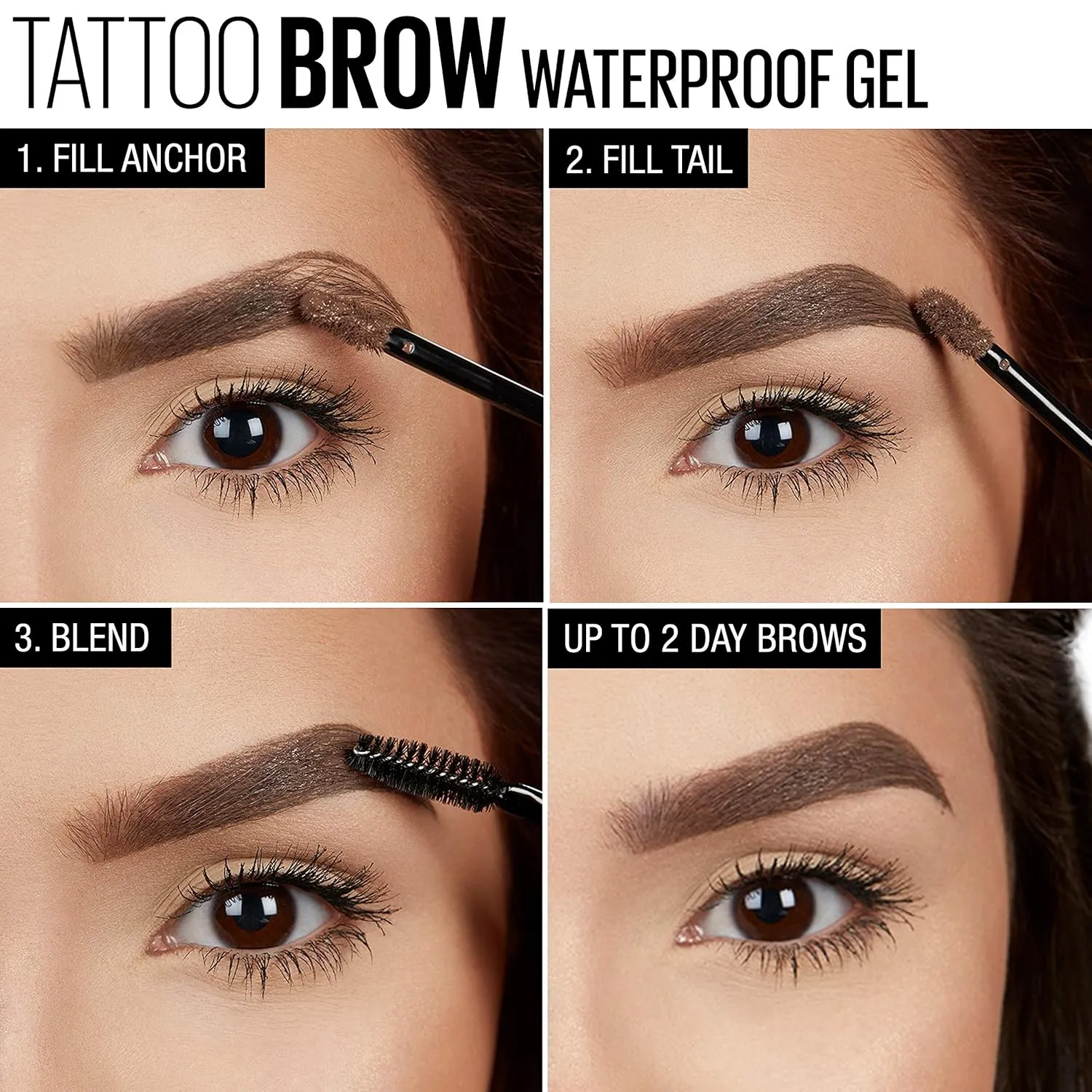 Maybelline TattooStudio Waterproof Eyebrow Gel Makeup, Medium Brown, 1 Count