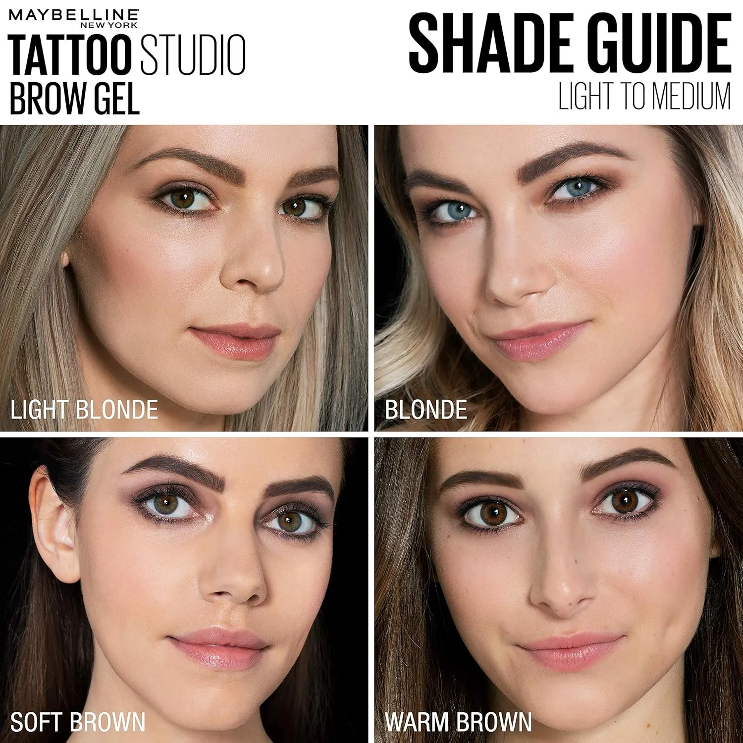 Maybelline TattooStudio Waterproof Eyebrow Gel Makeup, Medium Brown, 1 Count