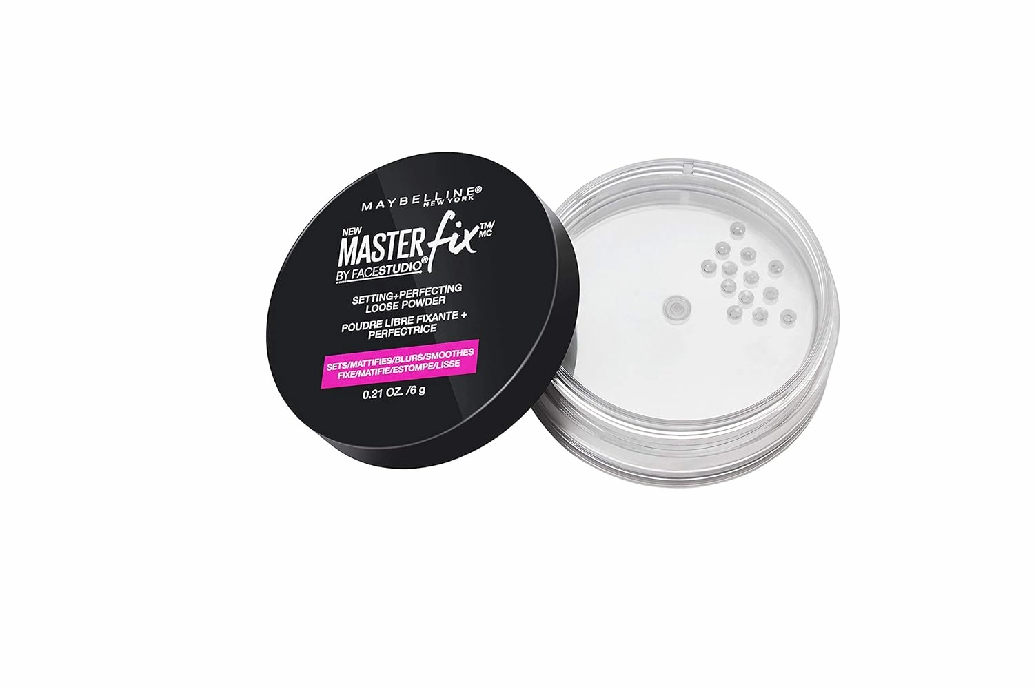 Maybelline Facestudio Lasting Fix Setting   Perfecting Loose Powder Makeup, All Day Matte Wear, Minimizes Shine, Sets Foundation Makeup, Translucent, 0.21 oz.
