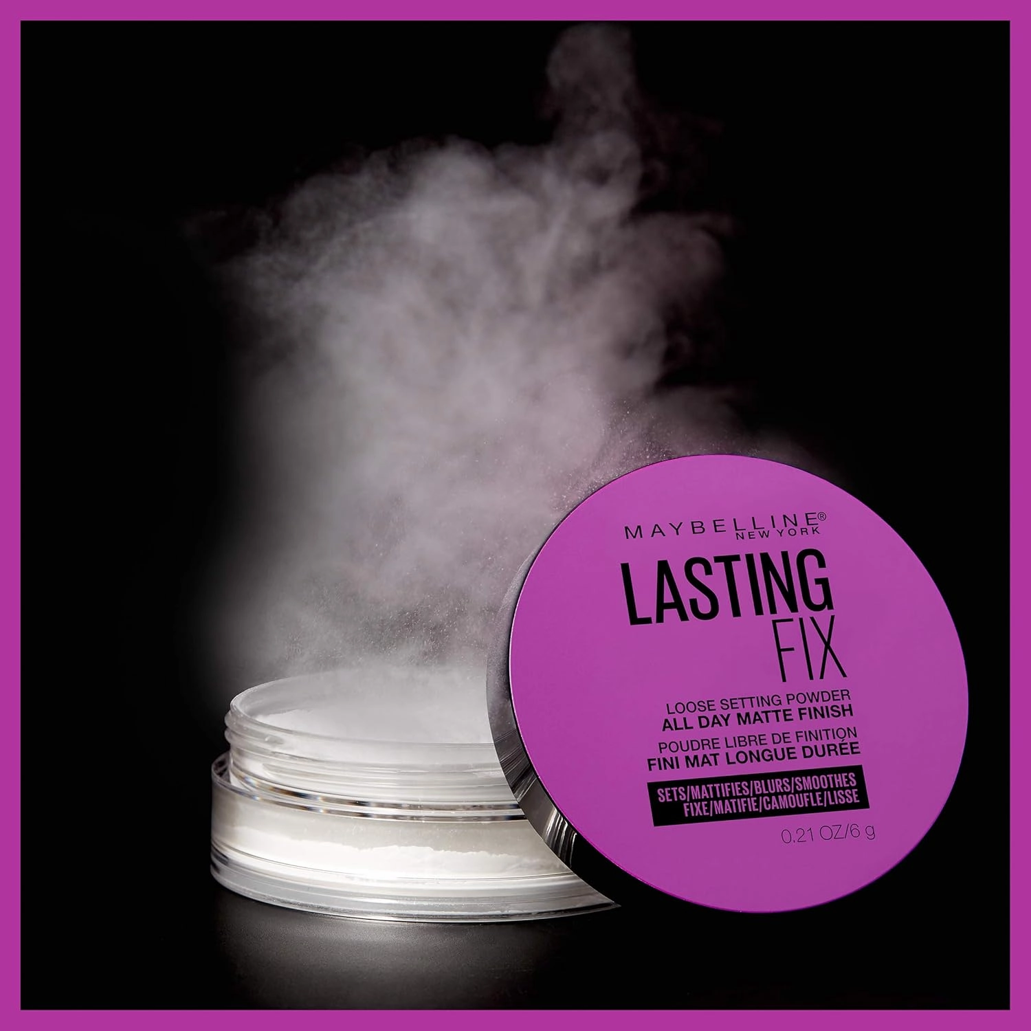 Maybelline Facestudio Lasting Fix Setting   Perfecting Loose Powder Makeup, All Day Matte Wear, Minimizes Shine, Sets Foundation Makeup, Translucent, 0.21 oz.