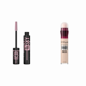Maybelline Lash Sensational Sky High Washable Mascara Makeup, Volumizing, Lengthening, Defining & Instant Age Rewind Eraser Dark Circles Treatment Multi-Use Concealer, 110, 1 Count