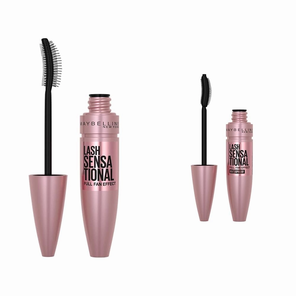 Maybelline Lash Sensational Waterproof Mascara, Lengthening and Volumizing for a Full Fan Effect & Lash Sensational Washable Mascara, Lengthening and Volumizing for a Full Fan Effect