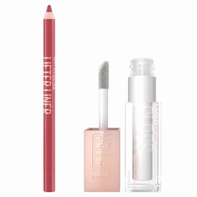 Maybelline Lifter Gloss and Lifter Liner Bundle, Lip Gloss and Lip Liner in Shades Pearl and Peaking, Pack of 2