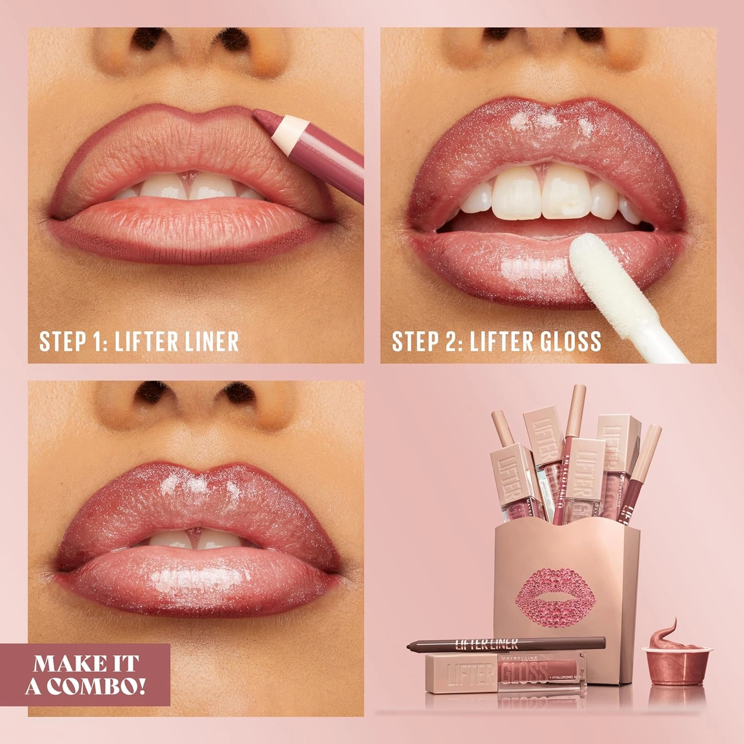 Maybelline Lifter Gloss and Lifter Liner Bundle, Lip Gloss and Lip Liner in Shades Pearl and Peaking, Pack of 2