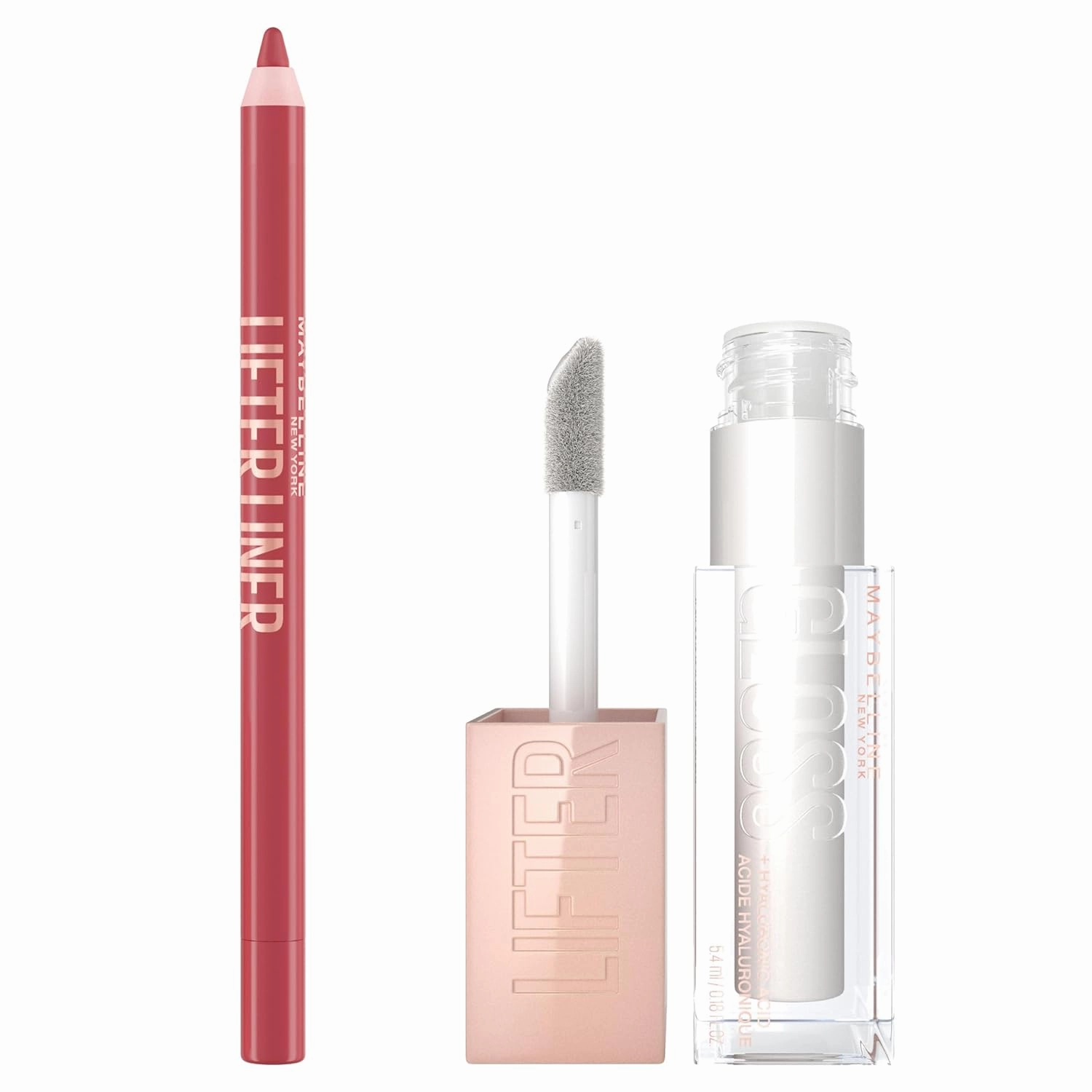 Maybelline Lifter Gloss and Lifter Liner Bundle, Lip Gloss and Lip Liner in Shades Pearl and Peaking, Pack of 2