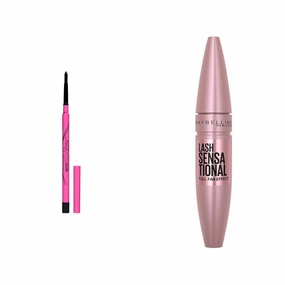 MAYBELLINE Master Precise Skinny Gel Eyeliner Pencil, Defining Black, 1 Count & Lash Sensational Washable Mascara, Lengthening and Volumizing for a Full Fan Effect