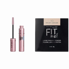 Maybelline Sky High Waterproof Lengthening Mascara & Fit Me Loose Setting Powder Fair Light Makeup Bundle, 1 Count Each