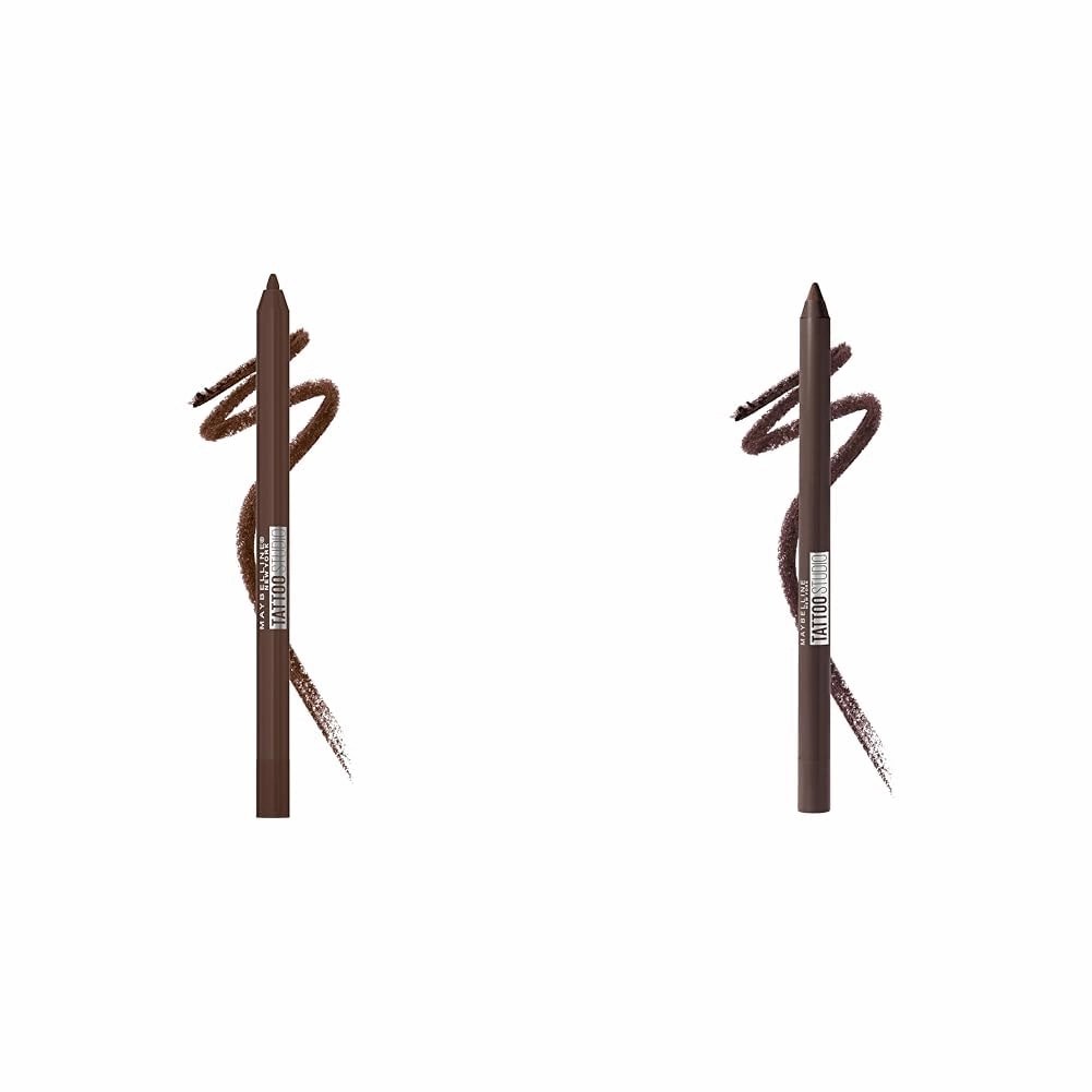 MAYBELLINE TattooStudio Long-Lasting Sharpenable Eyeliner Pencil Bundle with Waterproof Bold Brown and Smooth Walnut, 36 Hour Wear, 1 Count Each