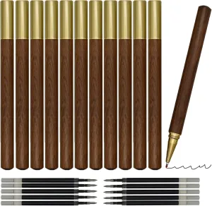Maydahui 12 PCS Wood Rollerball Gel Pen Rosewood Brass Pens Sandalwood Metal Pen With 20 PCS Pen Refills Black Ink for School Signature Party Business