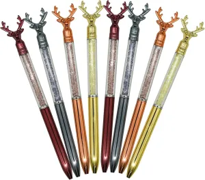 Maydahui 24 PCS Deer Head Shape BallPoint Pen Retractable Christmas Bling Pens Crystal Quicksand Animal Pen Black GeL Ink for Christmas Party School Office