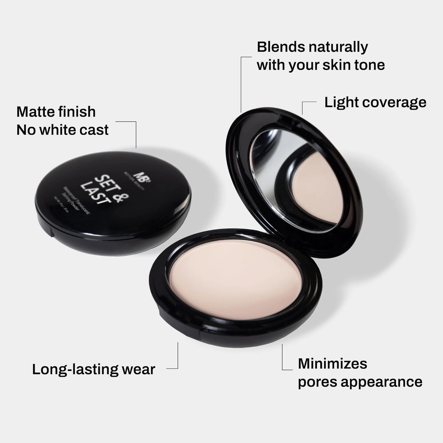 MB Setting Powder for Black Women, Translucent & Matte Finish for Dark Skin Tones, Pressed, Non-Ashy, Waterproof (0.35 oz) by Avantic Beauty