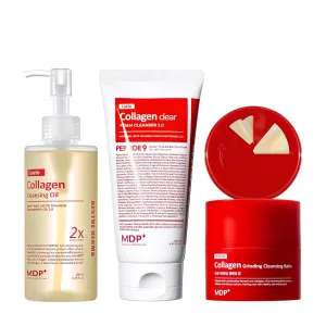 MDP  RED LACTO COLLAGEN Facial Cleanser with tube&oil and Travel-Sized Grinding Cleansing Balm Bundle