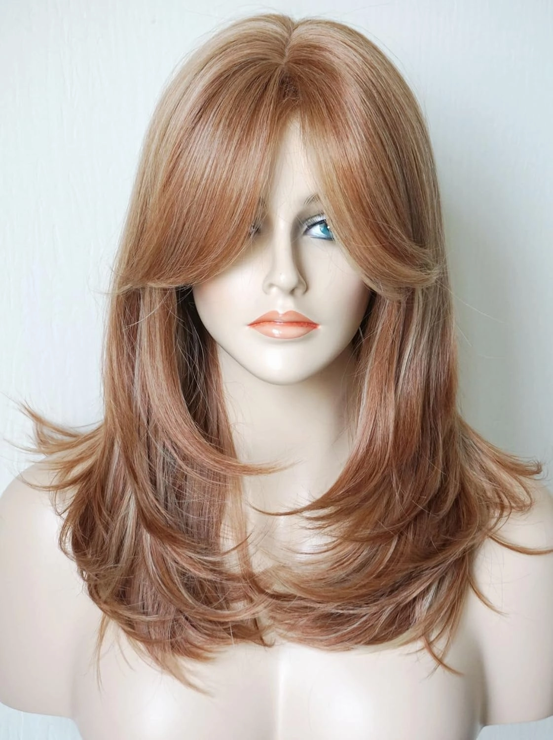 Medium Length Layered Wigs Strawberry blonde wig blow out wigs brachel hair cut Layered wig with bangs Synthetic wig Highlight for white Women