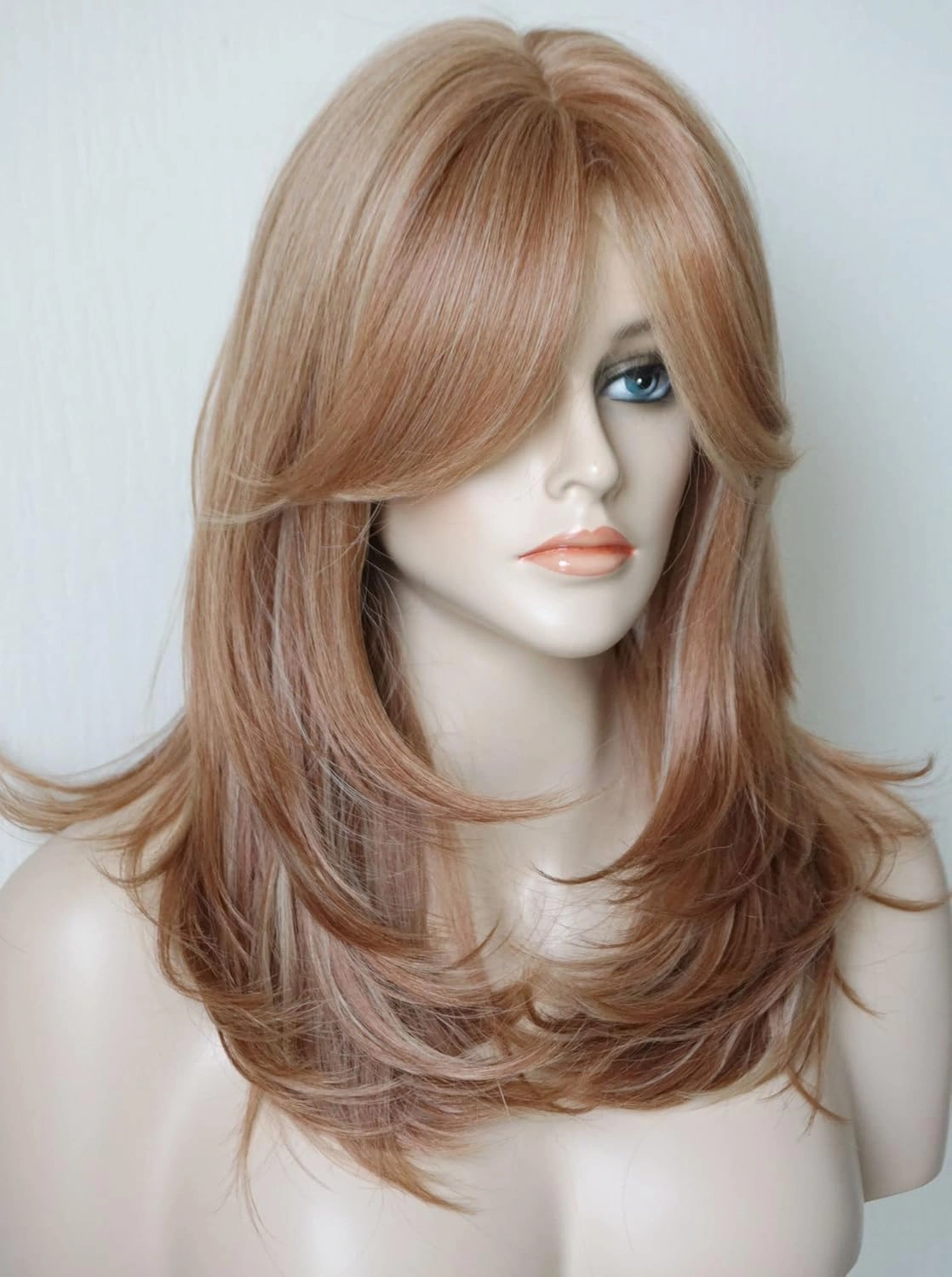 Medium Length Layered Wigs Strawberry blonde wig blow out wigs brachel hair cut Layered wig with bangs Synthetic wig Highlight for white Women