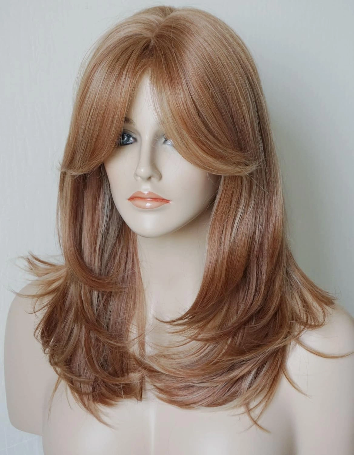 Medium Length Layered Wigs Strawberry blonde wig blow out wigs brachel hair cut Layered wig with bangs Synthetic wig Highlight for white Women