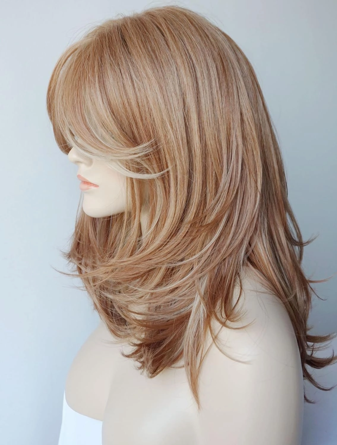 Medium Length Layered Wigs Strawberry blonde wig blow out wigs brachel hair cut Layered wig with bangs Synthetic wig Highlight for white Women