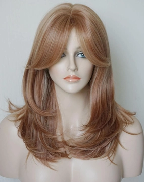 Medium Length Layered Wigs Strawberry blonde wig blow out wigs brachel hair cut Layered wig with bangs Synthetic wig Highlight for white Women
