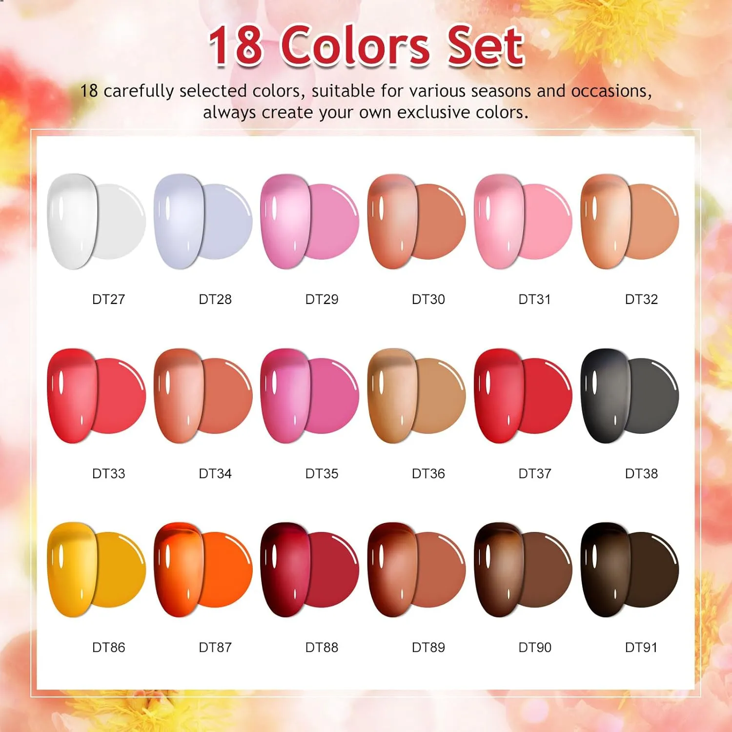 MEET ACROSS Ice Jelly Gel Polish, 18 Colors Sheer Pinkish Red Orange Amber Brown - Soak Off UV Gel Nail Translucent Nail Gel For Nail Beauty Design