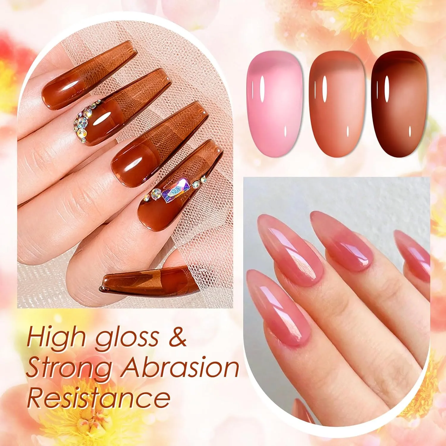 MEET ACROSS Ice Jelly Gel Polish, 18 Colors Sheer Pinkish Red Orange Amber Brown - Soak Off UV Gel Nail Translucent Nail Gel For Nail Beauty Design