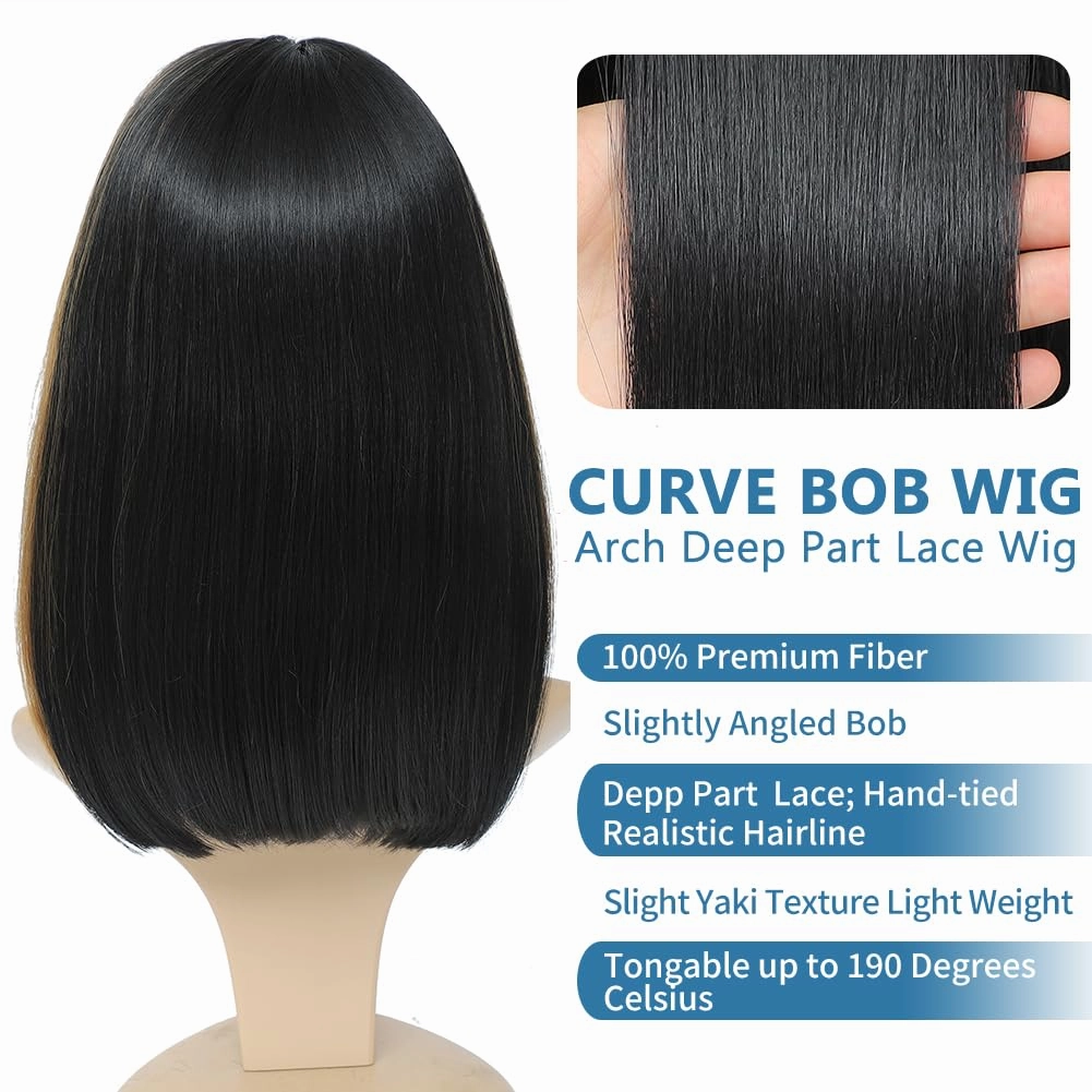 meiliprotea Highlight Blonde Bob Wig Lace Front Middle Part Straight Bob Closure Wig 15 Inch Shoulder Length Bob Wigs Piano Color Synthetic Lace Front Wig for Women Daily Party Use (Piano Color)