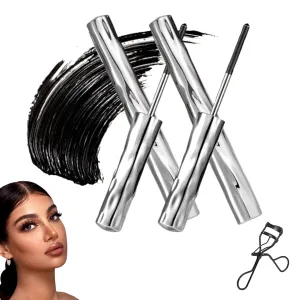 Melbob Mascara, Length & Curl Mascara Set, Curling Mascaras, Liquid Lash Extensions Effect, Waterproof & Long-Lasting, No Flaking, No Clumping, 3D Curling Wand for Bold, Defined Lashes (2pcs Black)