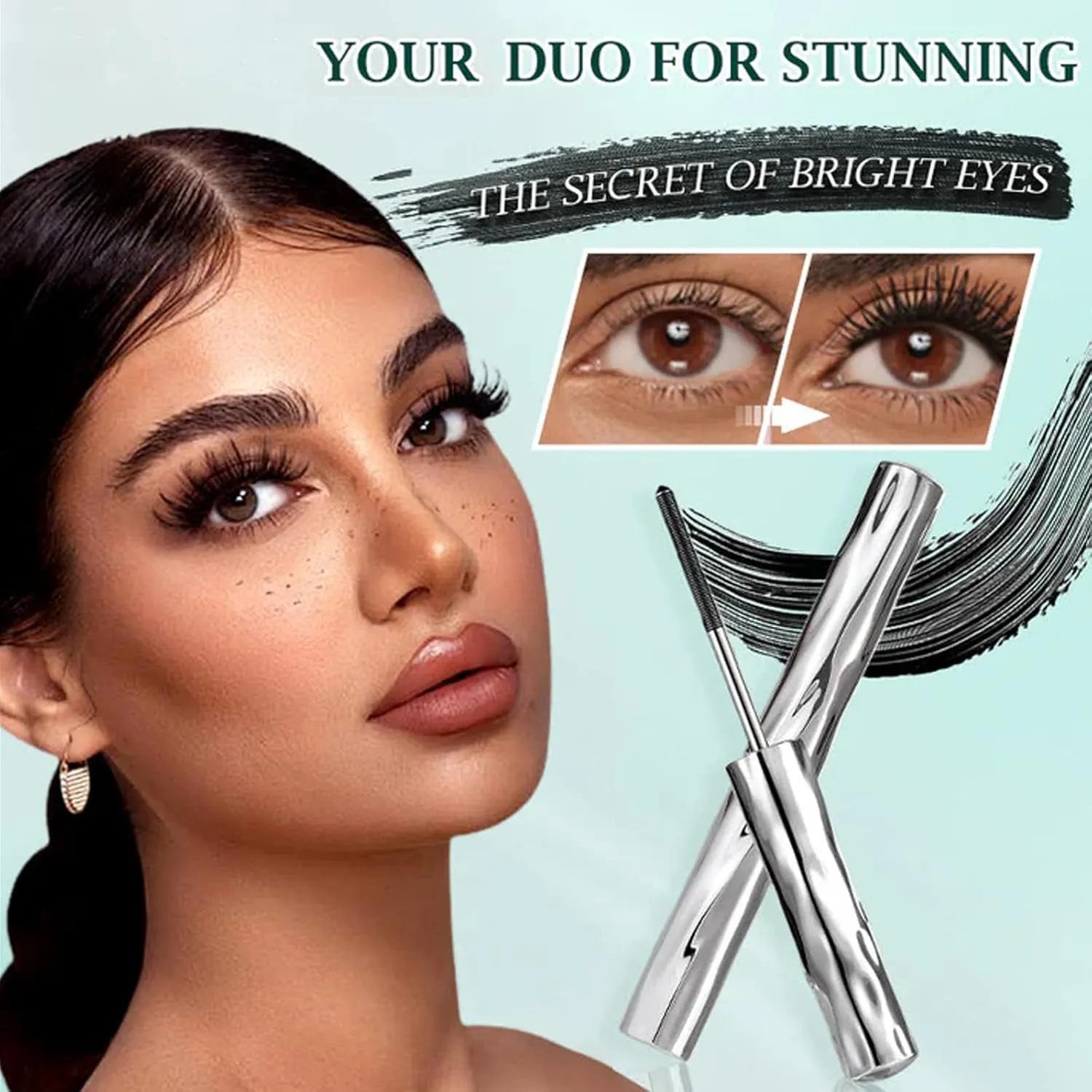 Melbob Mascara, Length & Curl Mascara Set, Curling Mascaras, Liquid Lash Extensions Effect, Waterproof & Long-Lasting, No Flaking, No Clumping, 3D Curling Wand for Bold, Defined Lashes (2pcs Black)
