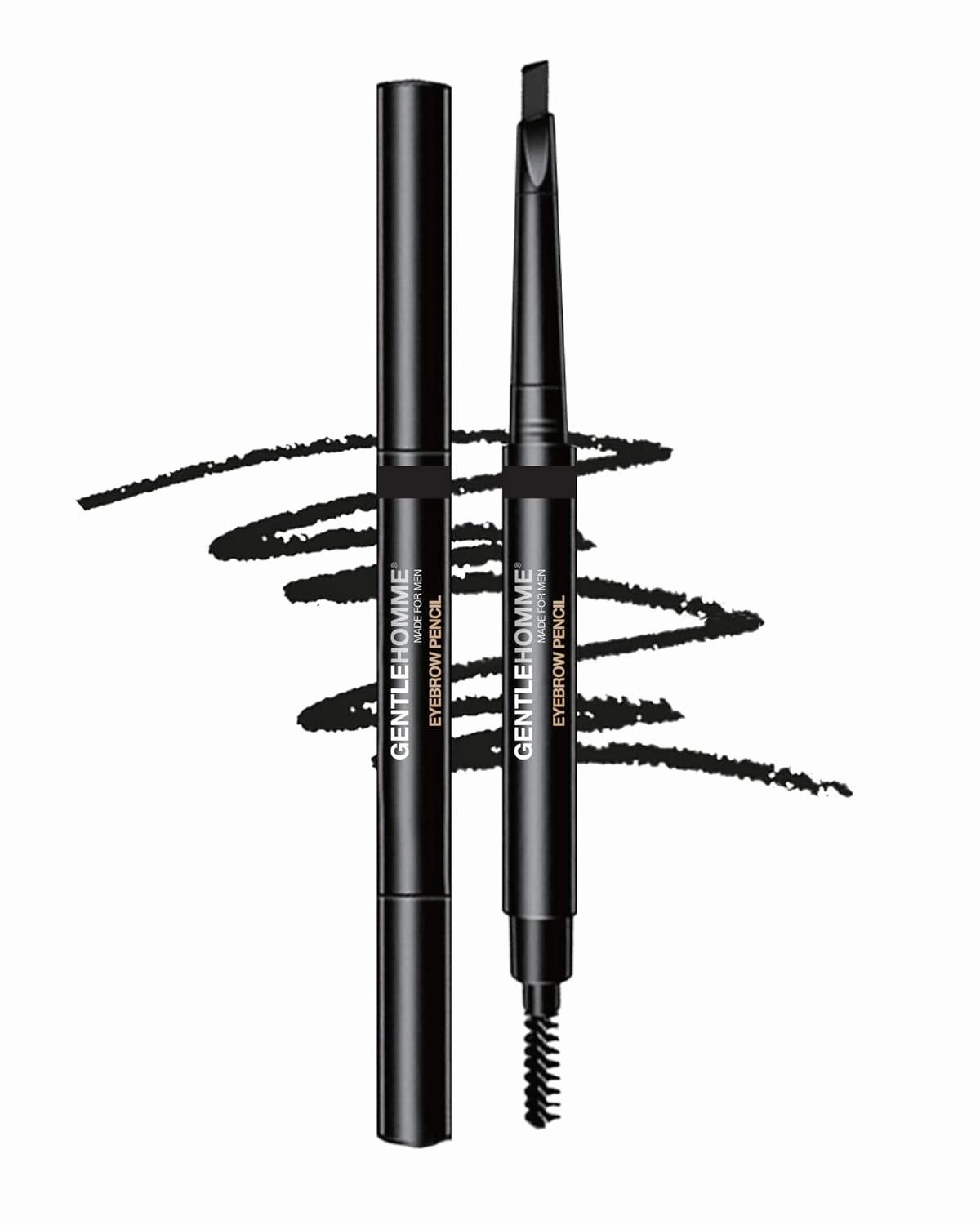 Men's 2-in-1 Eyebrow Brush & Pencil - Shape, Define & Fill In - Ultra-Thin - Long-Lasting Black - Vegan - 2 Pencils